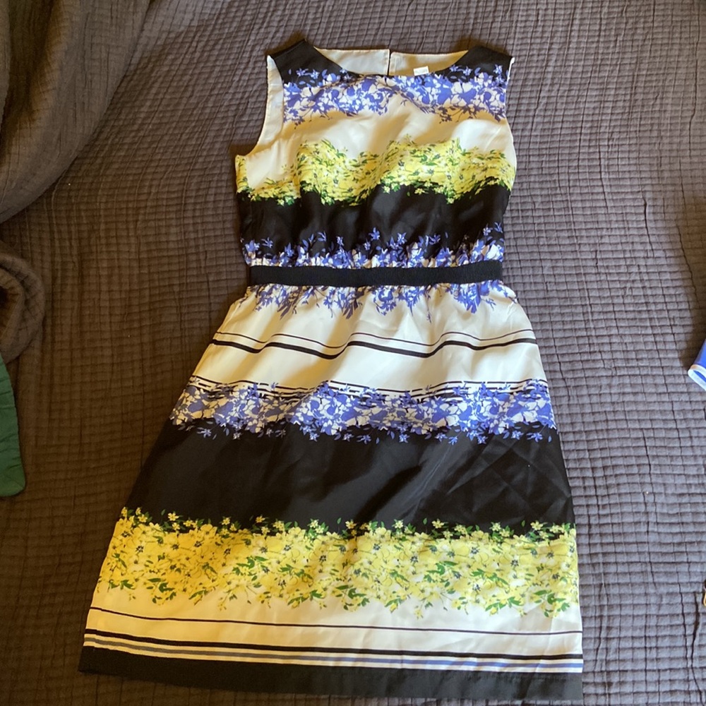 PETITE XS LOFT FACTORY LINED SLEEVELESS FLORAL DRESS ELASTIC WAIST